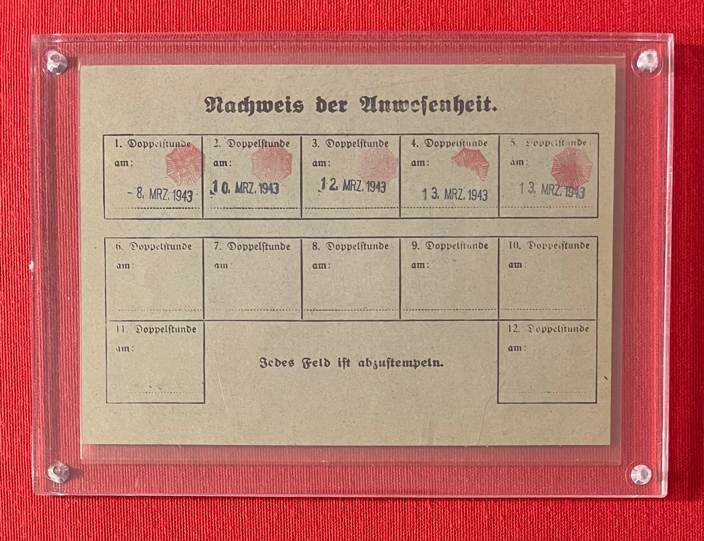 WW2 German 1943 NSDAP (Nazi Party)Training Course Certification Card