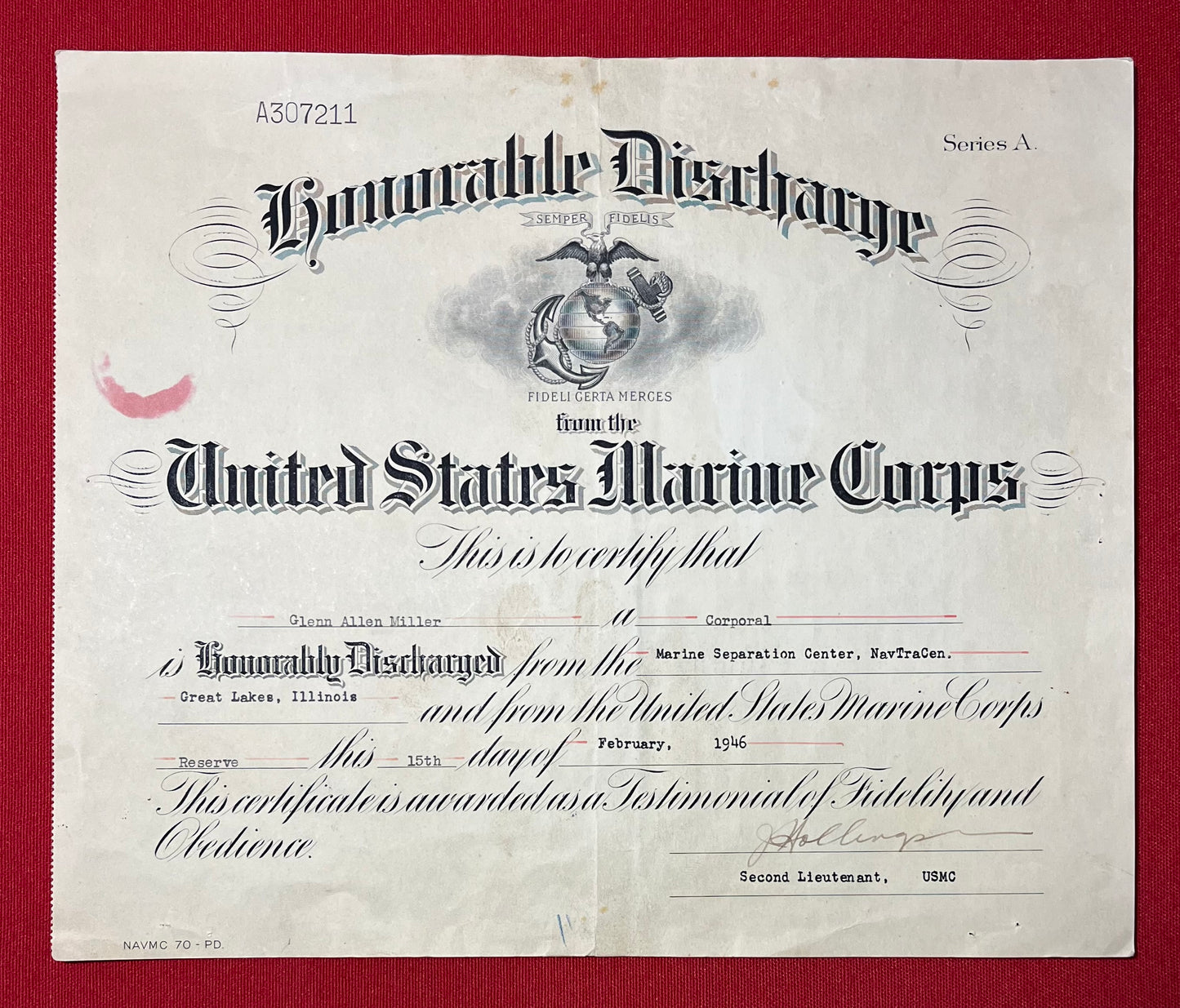 WW2 U.S.M.C Marine Okinawa Grouping of Corporal Glenn Miller of Millersburg, Pa