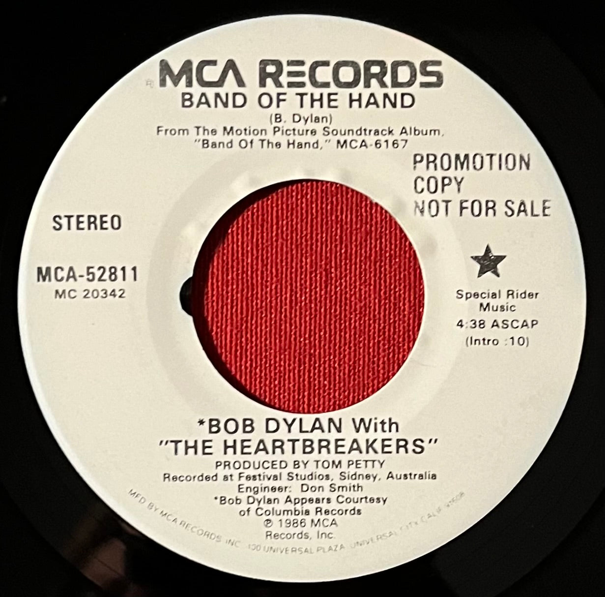 BOB DYLAN & HEARTBREAKERS- Band Of The Hand / White Label (PROMO) Copy 45 RPM RECORD
