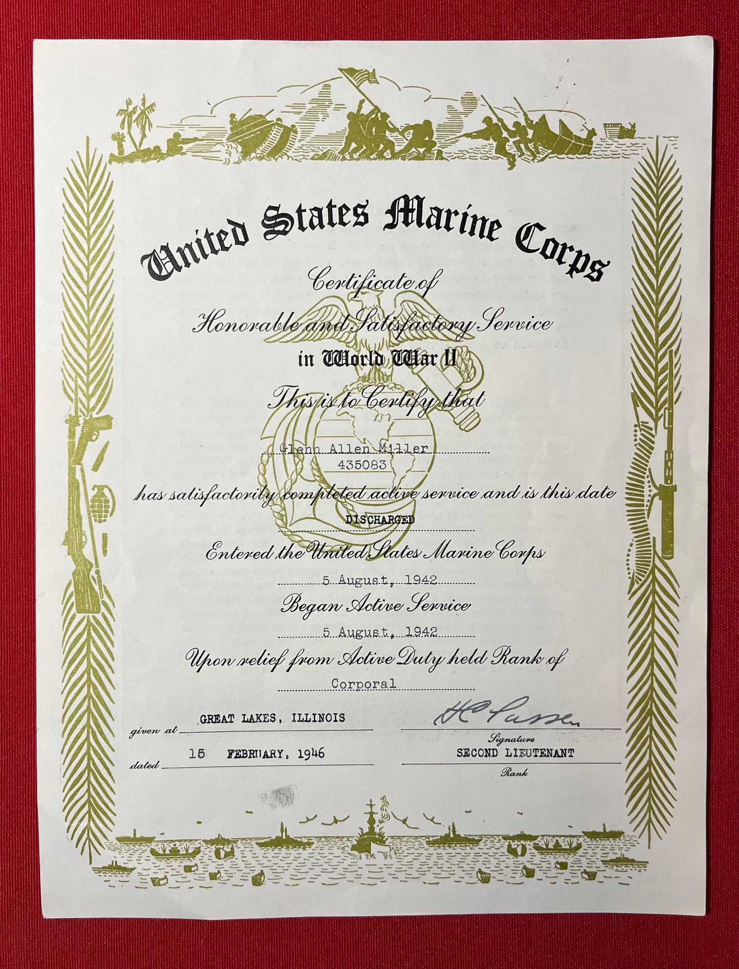 WW2 U.S.M.C Marine Okinawa Grouping of Corporal Glenn Miller of Millersburg, Pa