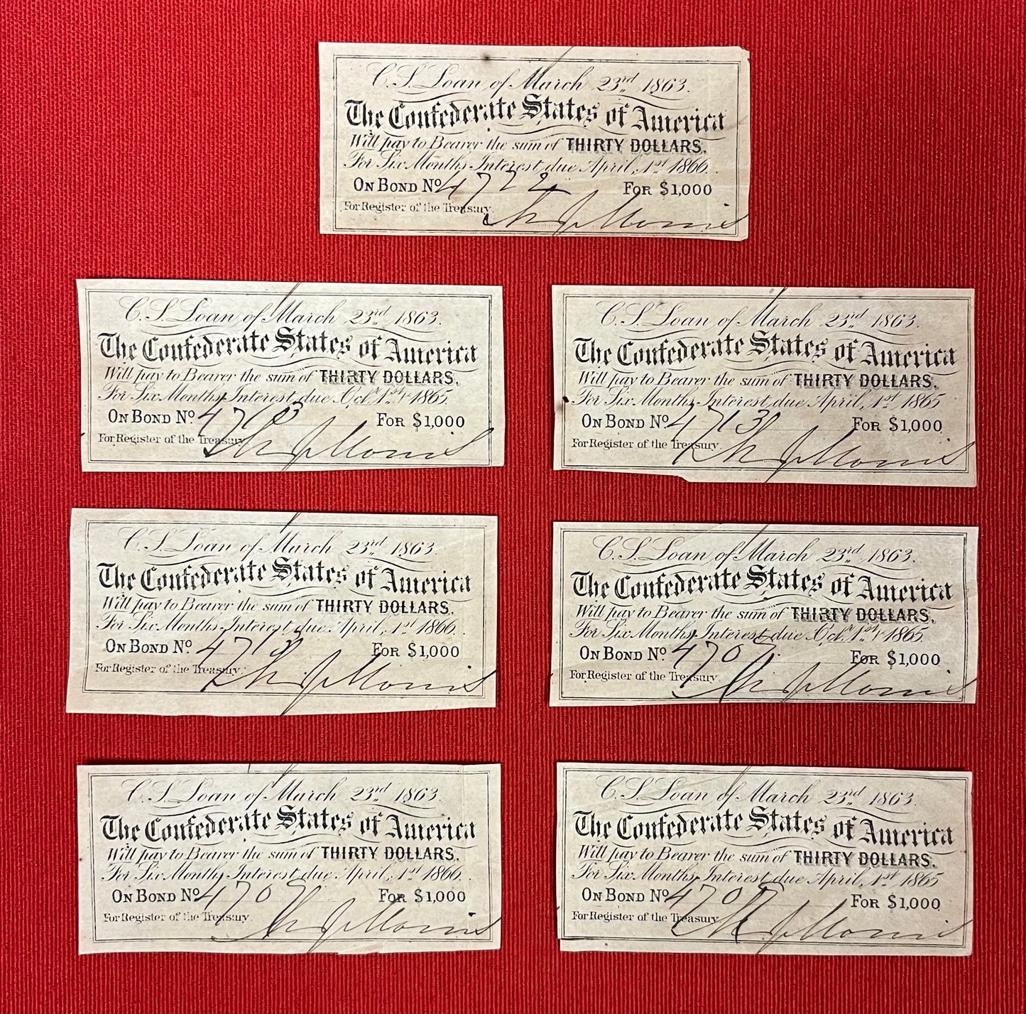 Authentic 1863 C.S.A $30 Civil War Confederate Bond/Notes