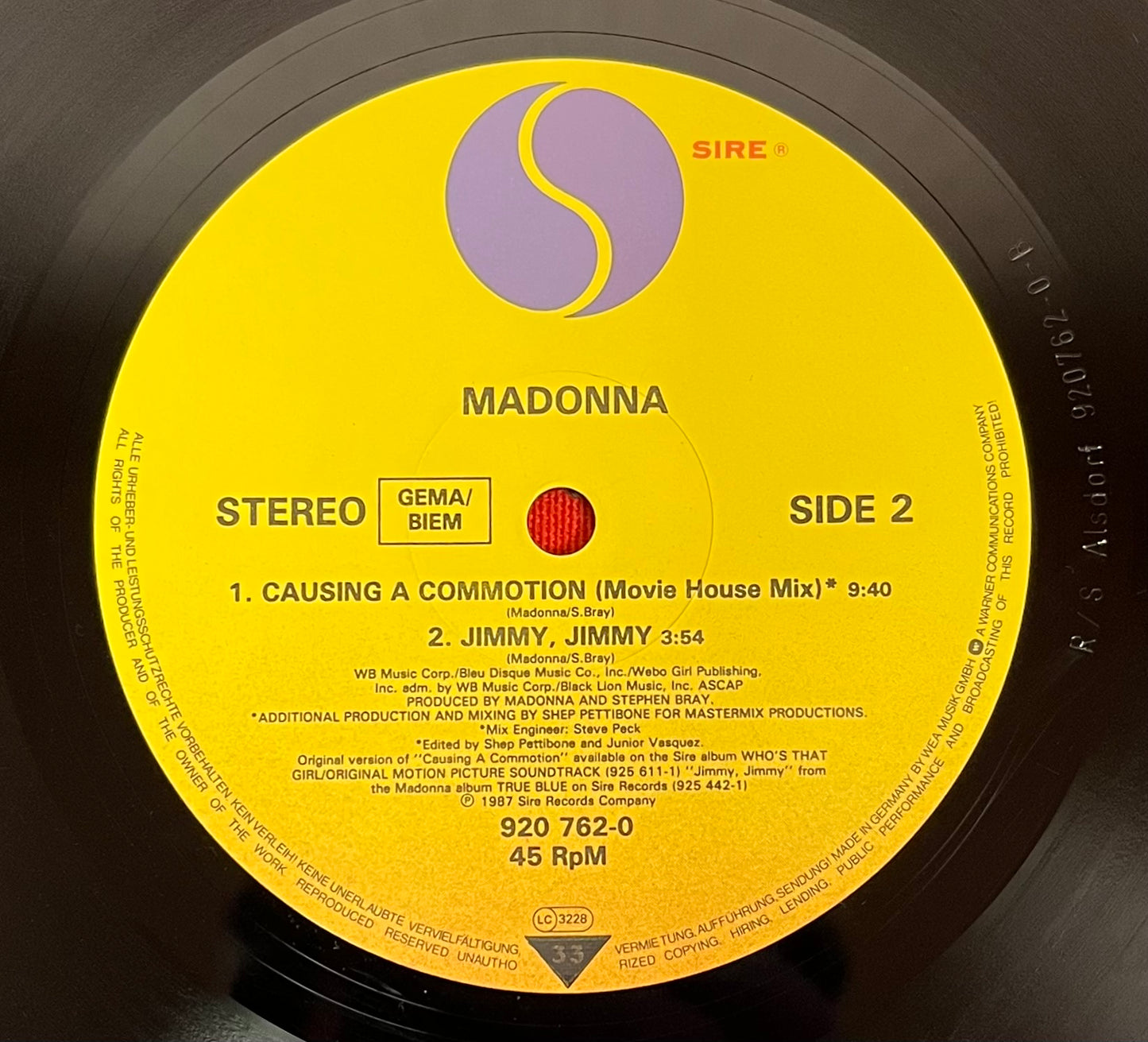 Madonna (Autographed) Causing a Commotion / Jimmy Jimmy 80’s European SIGNED!!!