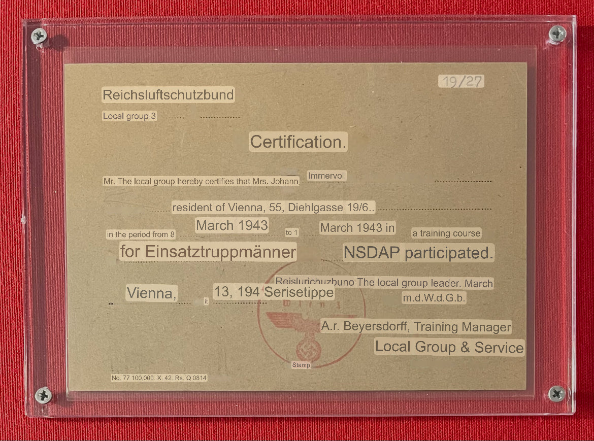WW2 German 1943 NSDAP (Nazi Party)Training Course Certification Card