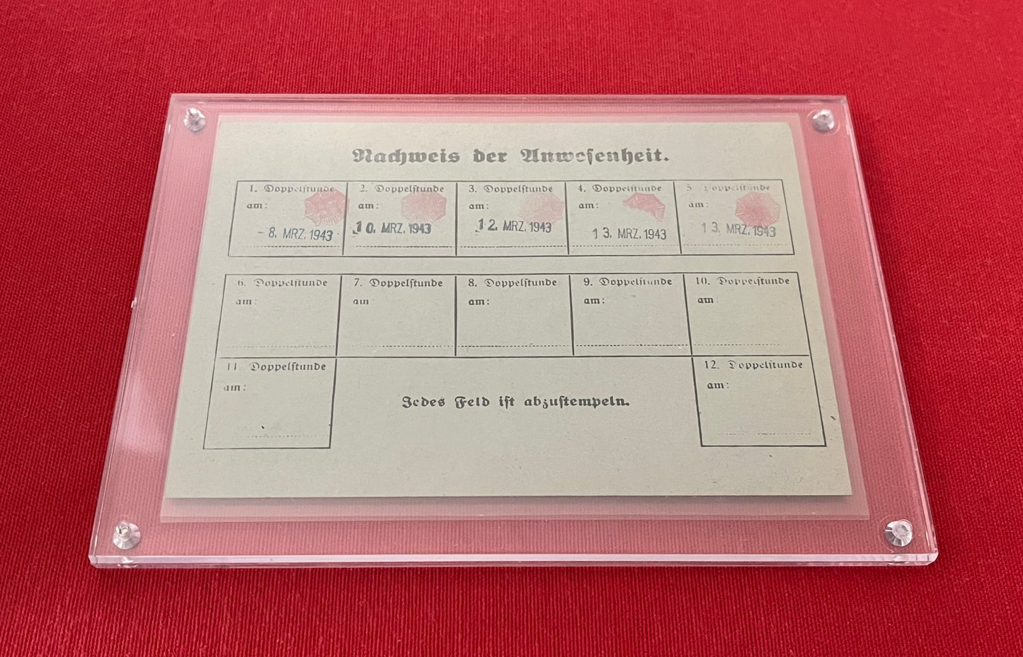 WW2 German 1943 NSDAP (Nazi Party)Training Course Certification Card