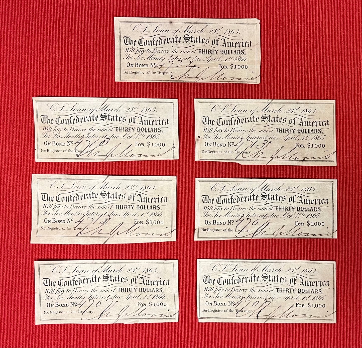 Authentic 1863 C.S.A $30 Civil War Confederate Bond/Notes