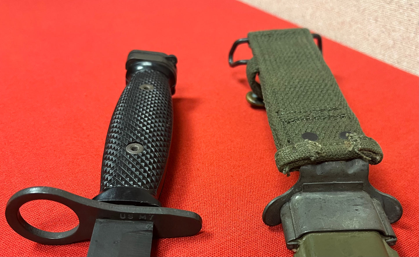 Vietnam War - U.S. M7 Bayonet/Fighting Knife by B.O.C W/I U.S.M8A1 PWH Scabbard 1969 M16 Rifle
