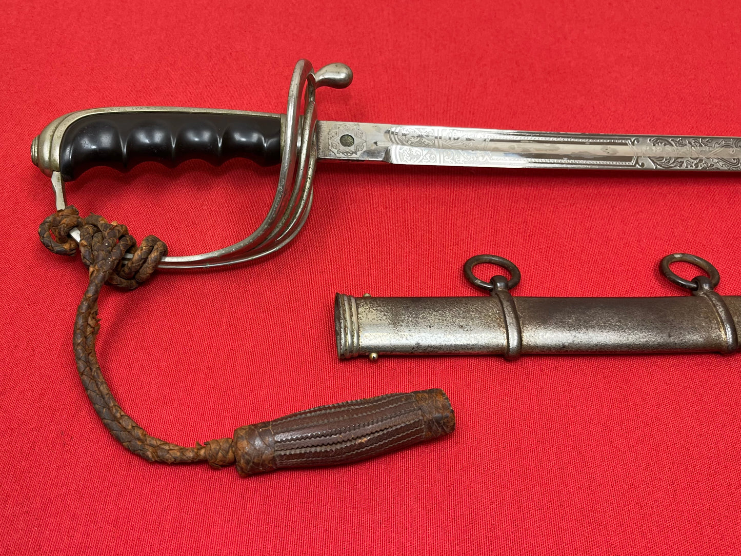 WW2 Era U.S. M1902 Officer’s Sword & Scabbard W/ Knot ENGRAVED