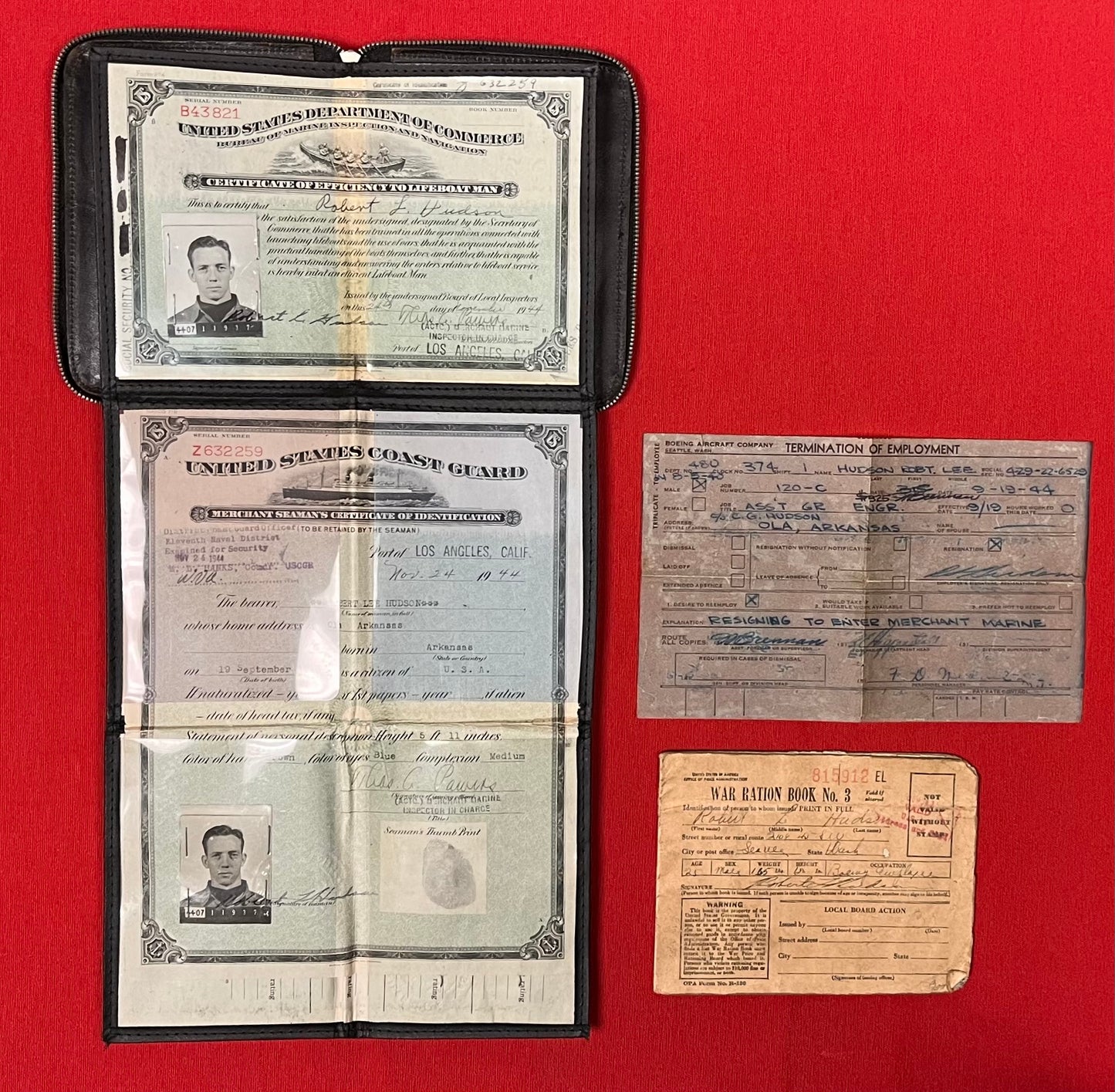 Original U.S. WWII Era Named Merchant Marine Seaman’s Identification Papers & Wallet