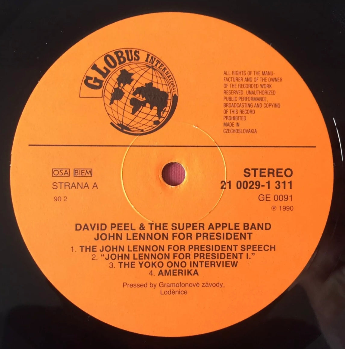 David Peel & The Super Apple Band / John Lennon for President / Czechoslovakia Pressing - Beatles