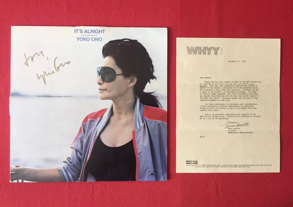 Yoko Ono- WHYY Radio Station LP Record (Personally Owned) & Signed Copy w/ Letter 1 of 50 Beatles!!!