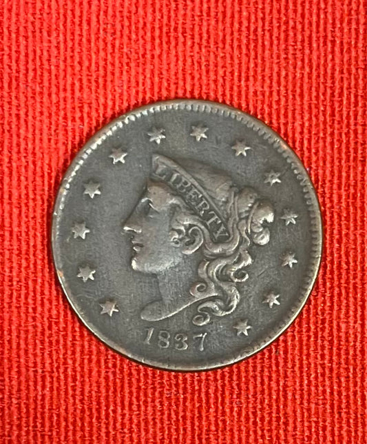 1837 Coronet Matron Head Large Cent Coin 1C Medium Letters VF-EF