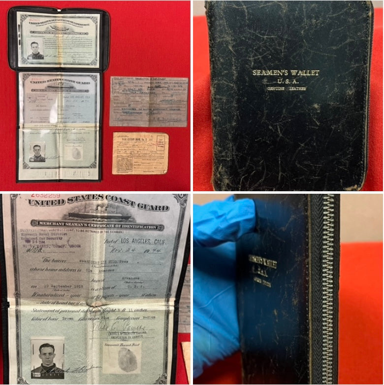 Original U.S. WWII Era Named Merchant Marine Seaman’s Identification Papers & Wallet
