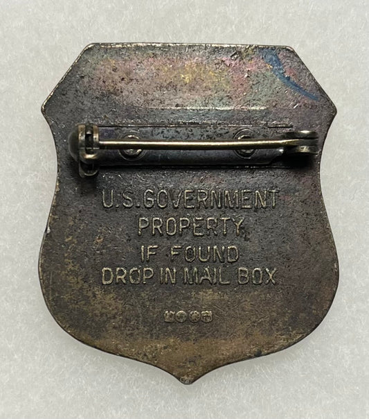 1960’S USPS US POST OFFICE EMPLOYEE BADGE #11654 LOS ANGELES , CA OBSOLETE