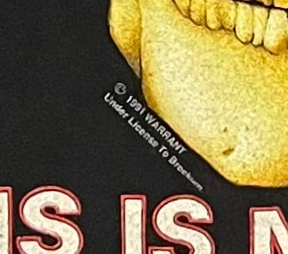 Warrant - This Is My Skull Band T-Shirt by Brockum 1991 OG