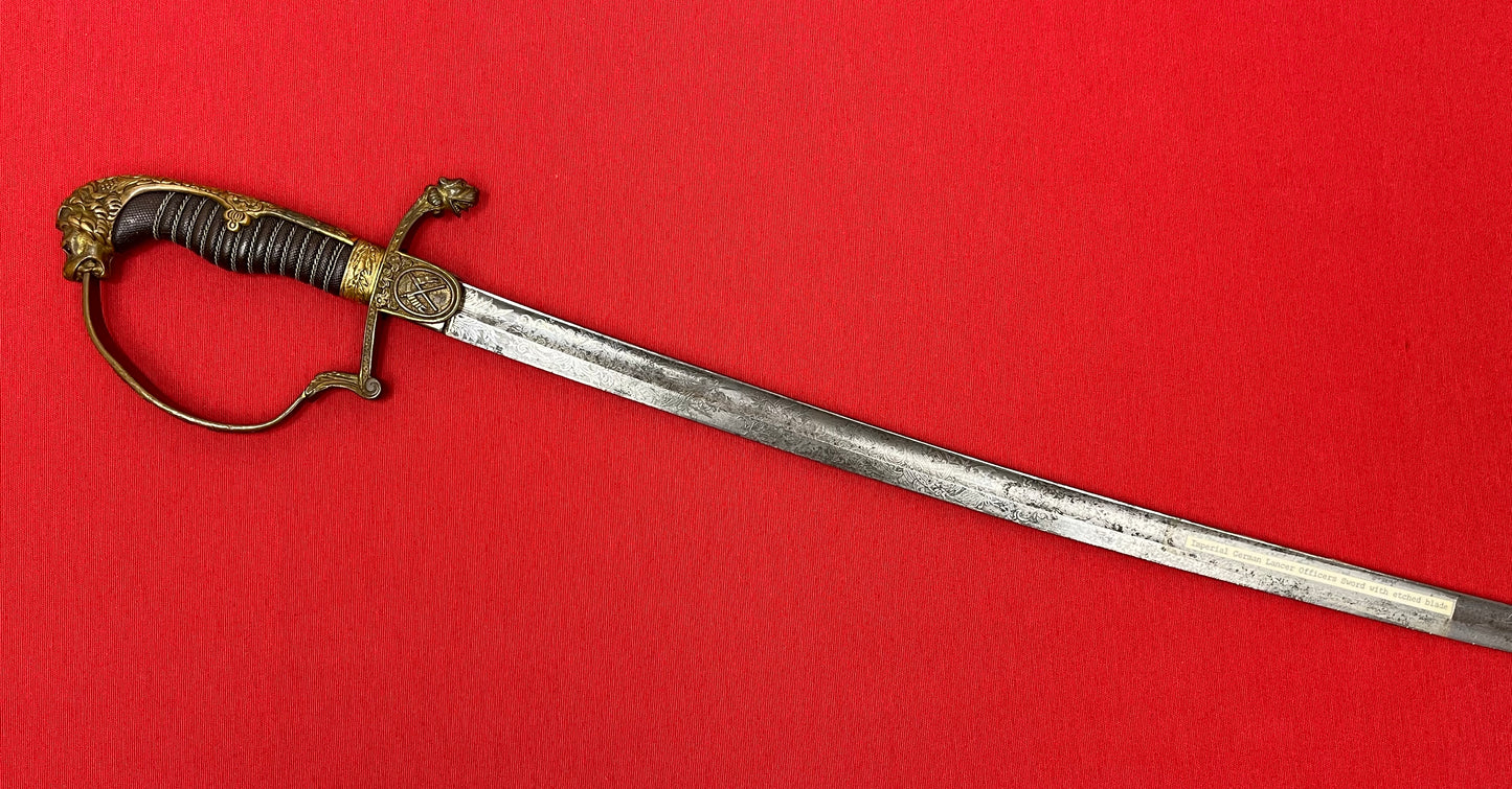 Pre WW1 Imperial German (Lions Head) Lancers Officer’s Sword - Engraved