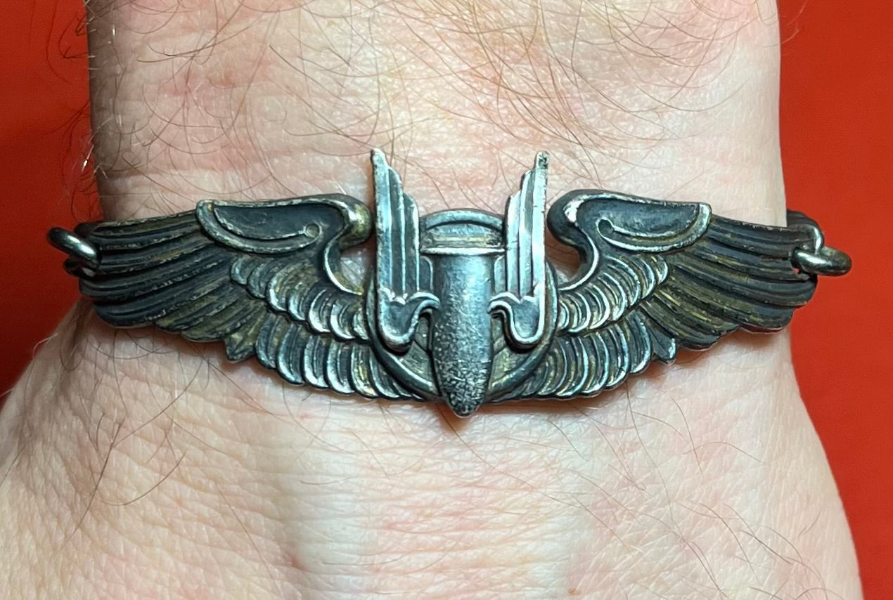 WWII USAAF 3” AERIAL GUNNER WINGS BRACELET - .925 STERLING