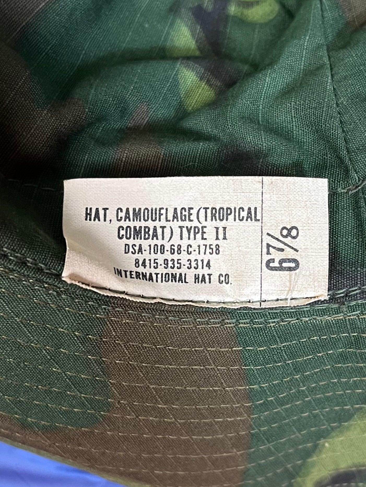 U.S. Vietnam War Tropical Boonie Hat 1968 Dated / ERDL Camouflage Type 2 ￼￼￼