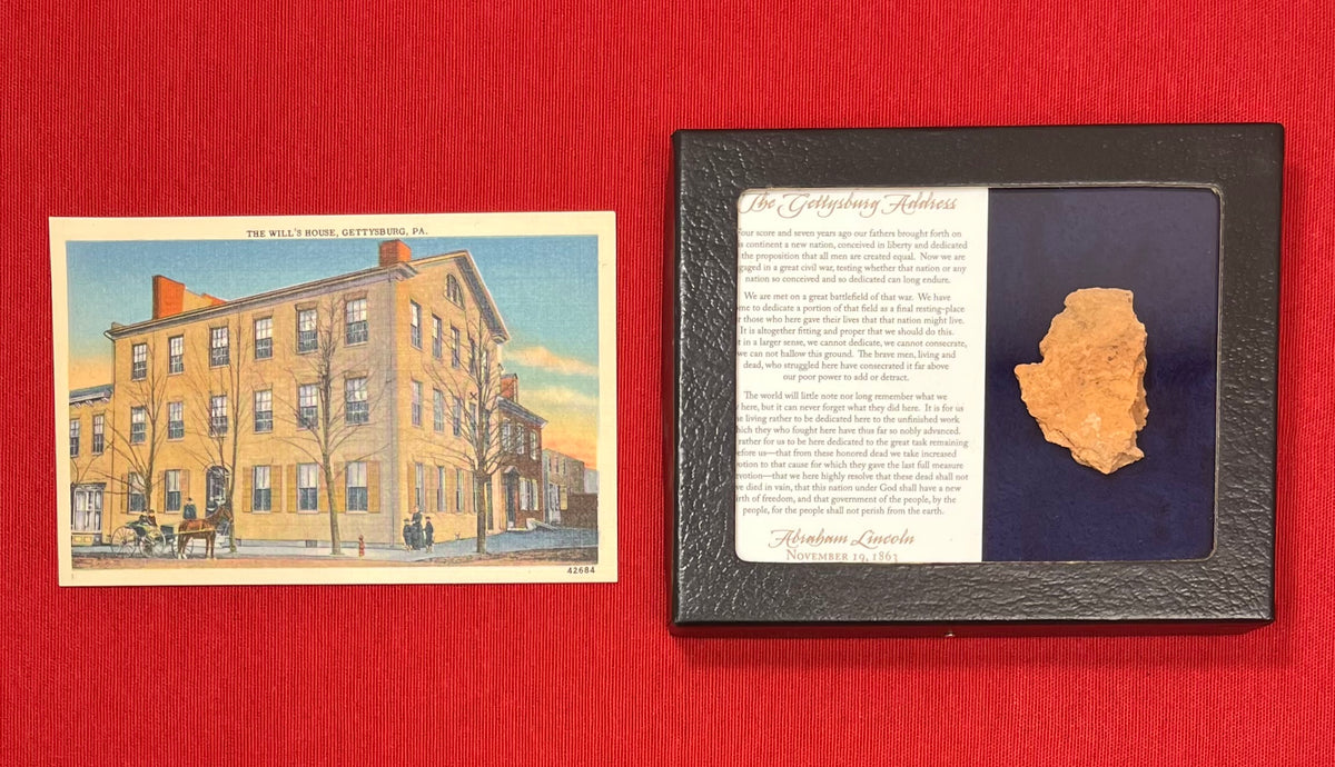 Authentic Gettysburg Address Lincoln Artifact - The David Wills House Piece of Brick & Post Card