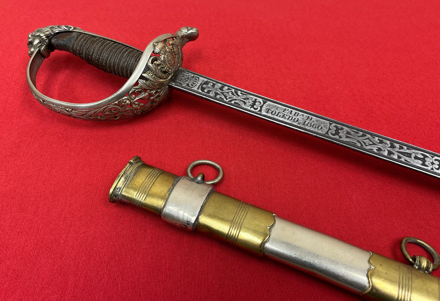 Pre-Spanish American War Spanish Officer’s (High Ranking) Silver Hilted Lions Head Sword Toledo Dated 1860