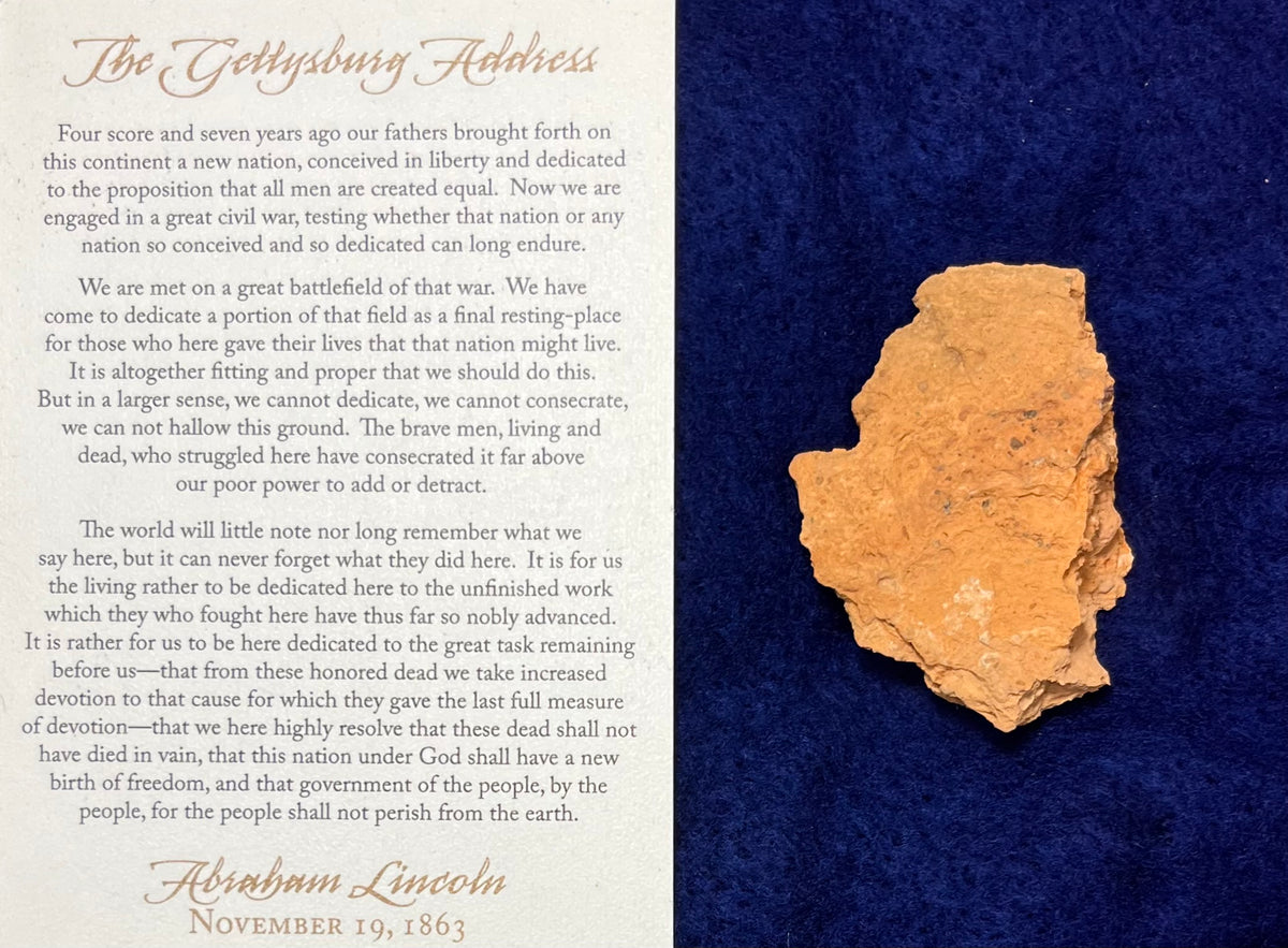 Authentic Gettysburg Address Lincoln Artifact - The David Wills House Piece of Brick & Post Card
