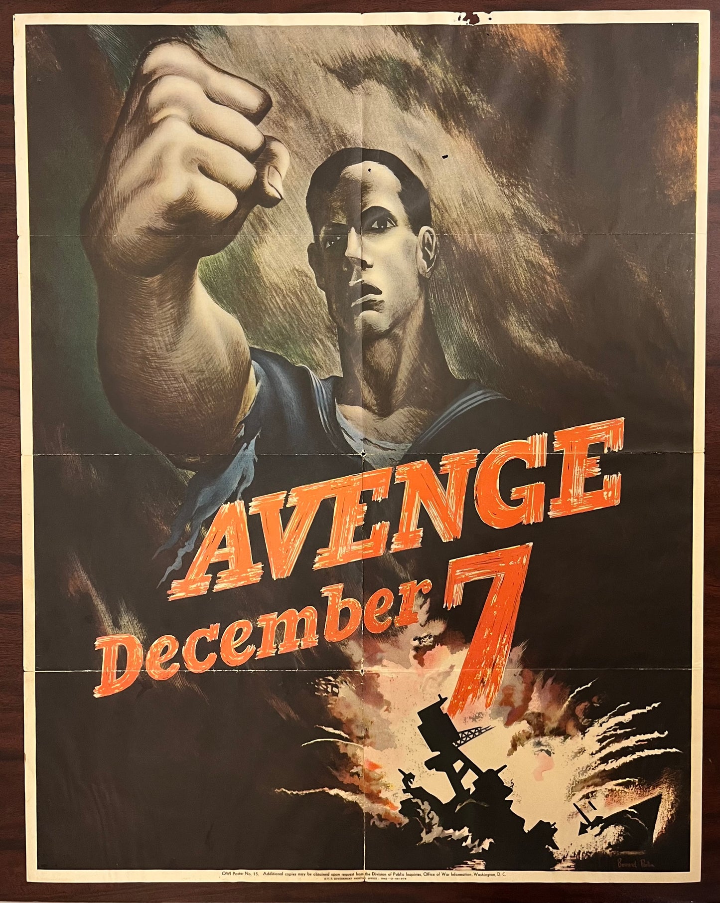 Original U.S. WWII 1942 Avenge December 7th (Pearl Harbor) OWI Propaganda Poster by Bernard Perlin - 22 x 28