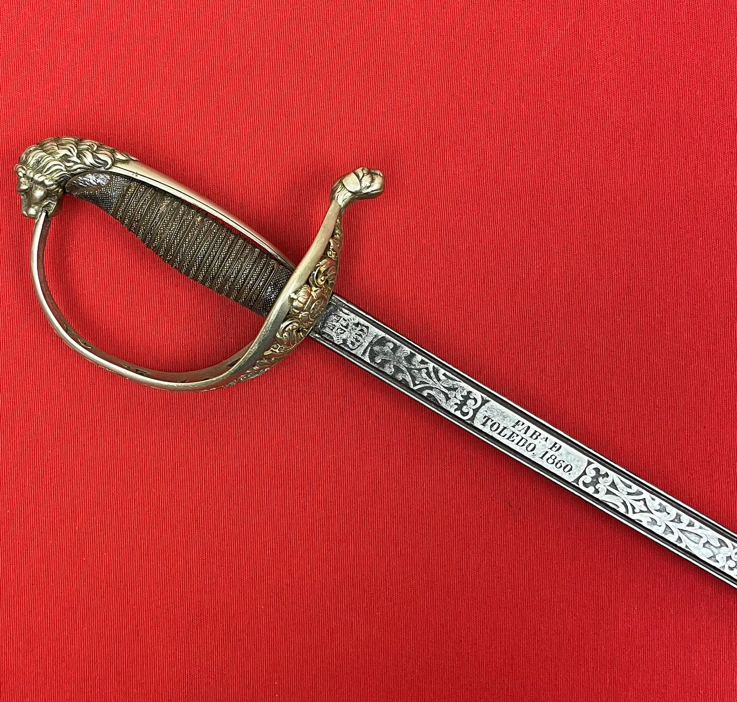 Pre-Spanish American War Spanish Officer’s (High Ranking) Silver Hilted Lions Head Sword Toledo Dated 1860