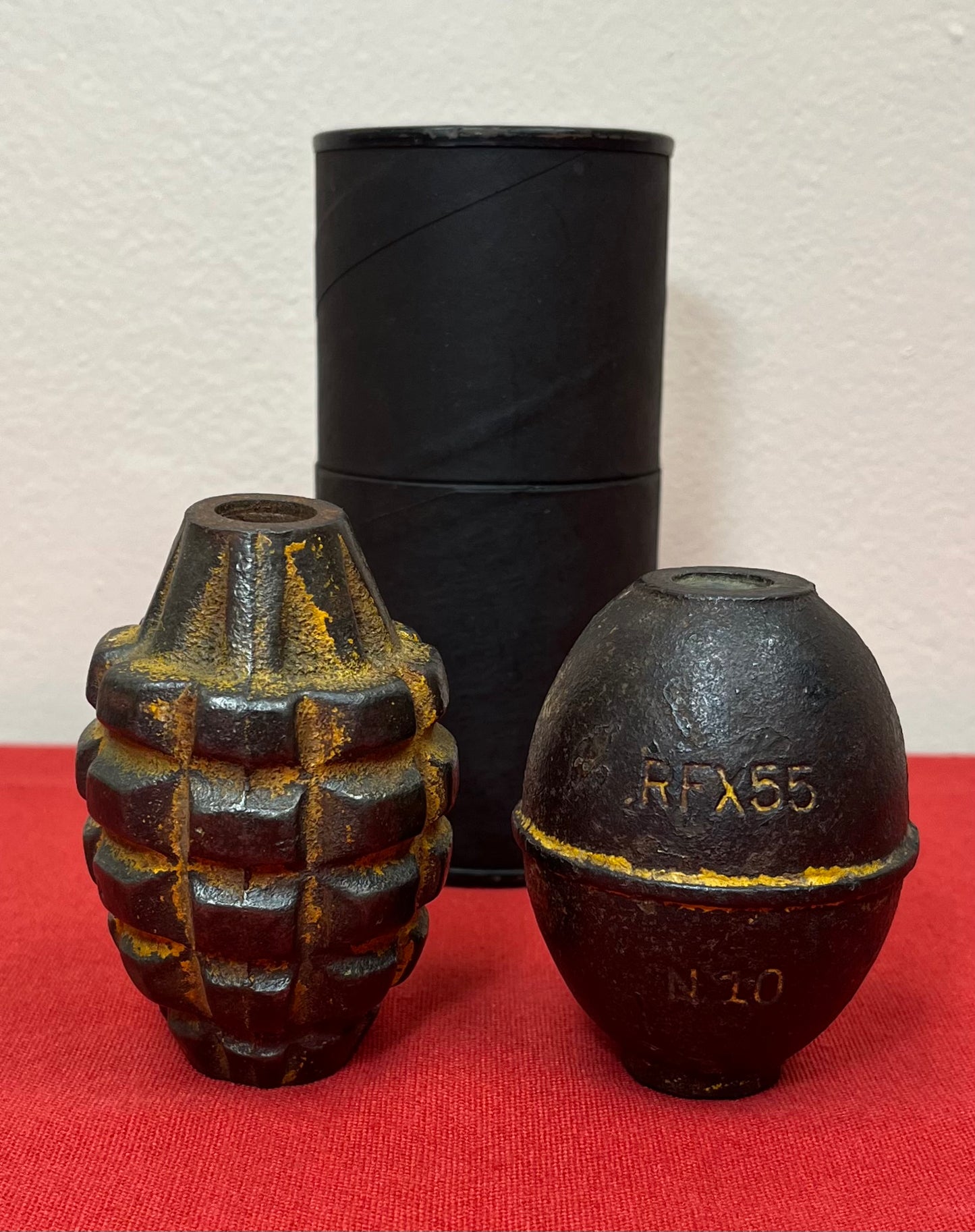 Authentic U.S. MkII Pineapple & M62 RFX55 (Inert) Practice Grenades W/ Tube