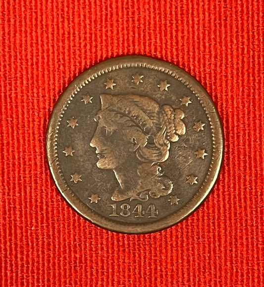 1844 Braided Hair Large Cent Very Fine
