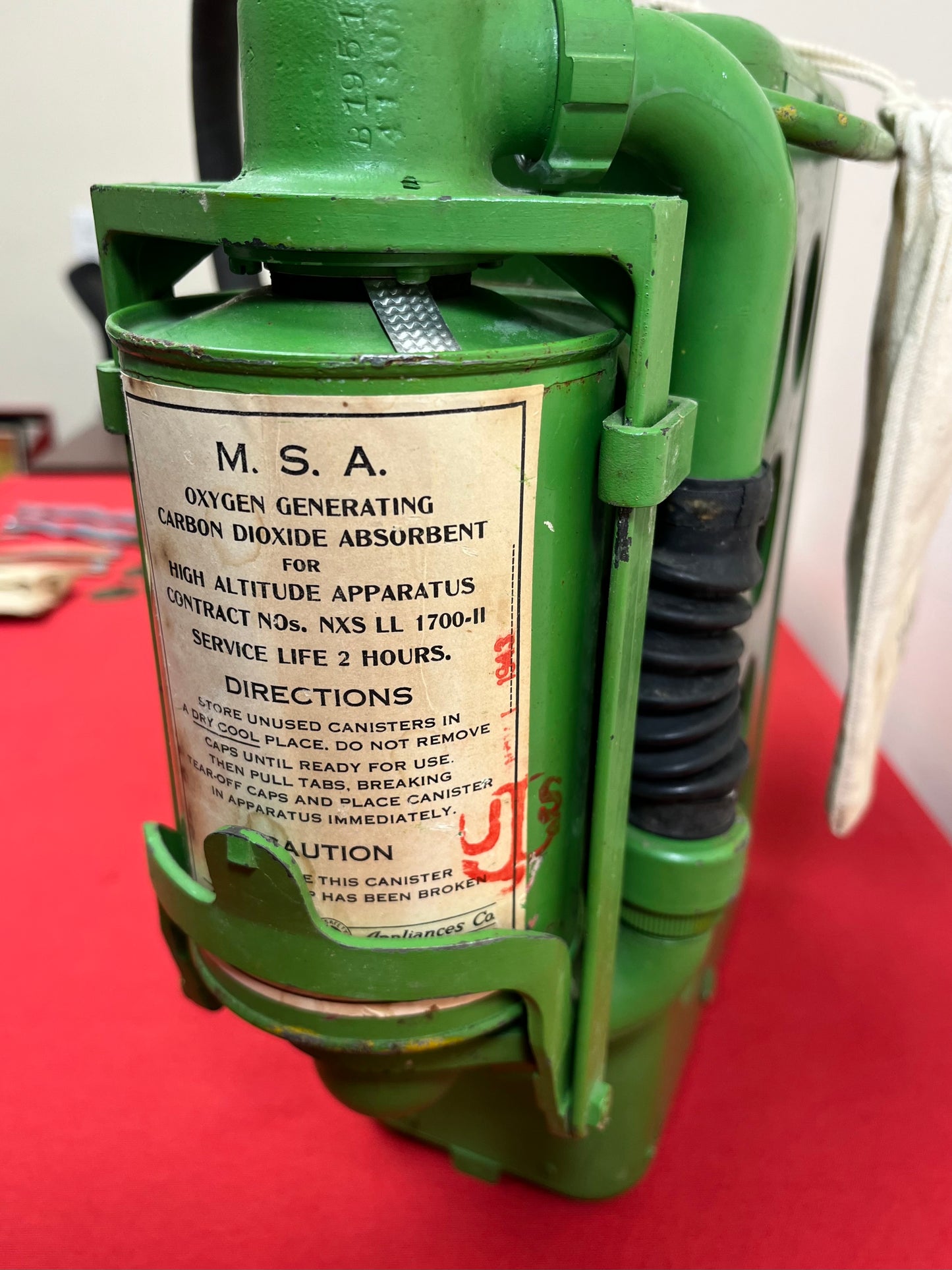 Original U.S. WWII Navy (Blimp) Rebreather Aircraft Breathing Apparatus + Mask & Oxygen Generating Cannister