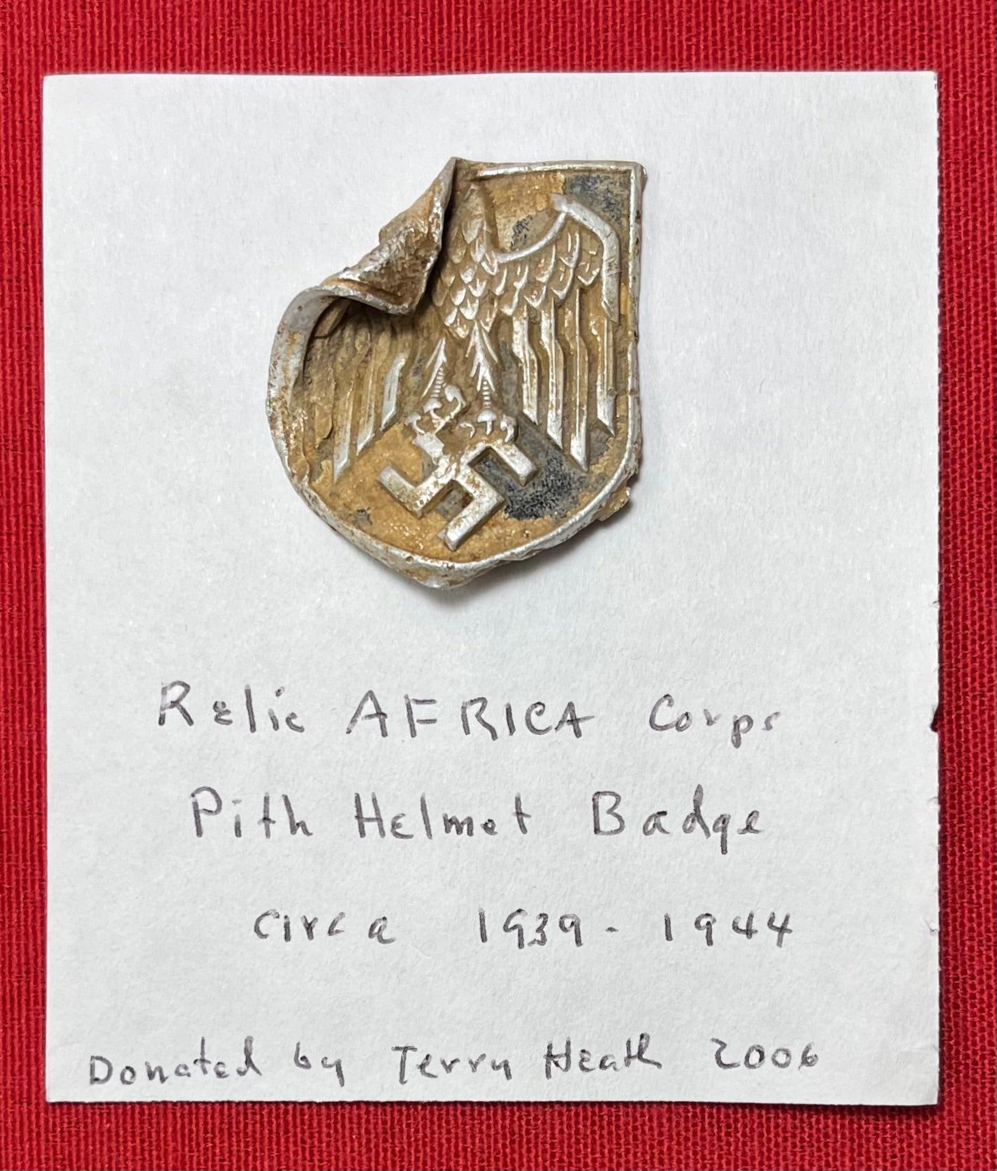 Original WWIl German DAK Sun/Pith Helmet Badge Relic - Stone House Museum