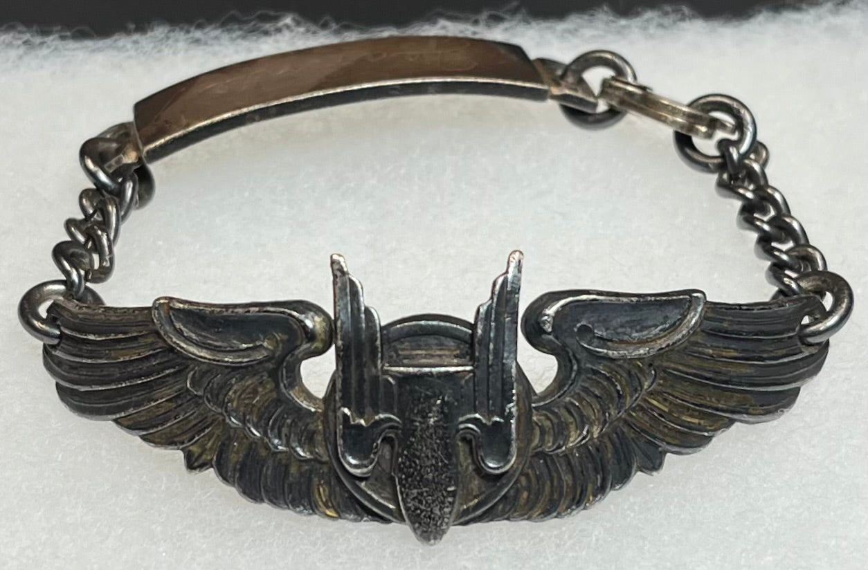 WWII USAAF 3” AERIAL GUNNER WINGS BRACELET - .925 STERLING