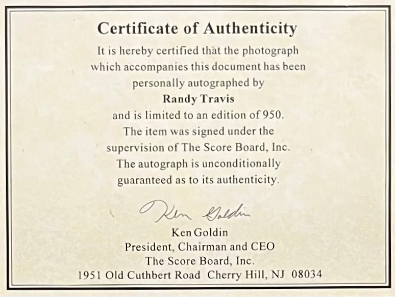 Randy Travis - Signed (Limited Edition) 16x12 Photo 610 of 950 - The Score Board COA