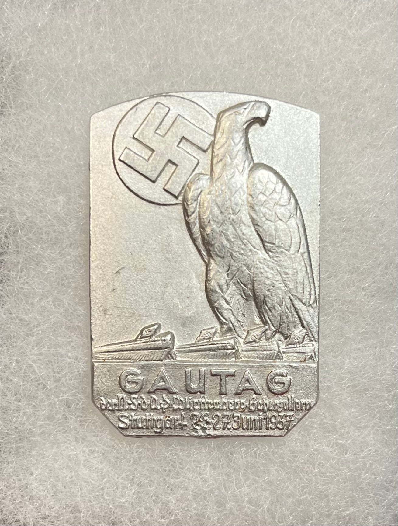 Authentic WW2 Era German NSDAP (NAZI PARTY) 1937 Stuttgart Gautag Badge/Tinnie
