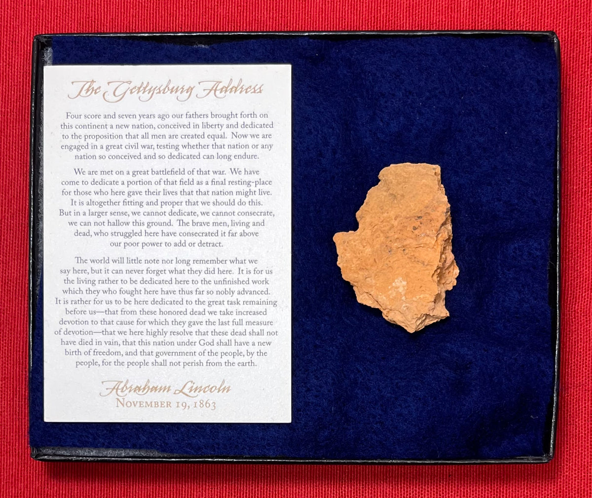 Authentic Gettysburg Address Lincoln Artifact - The David Wills House Piece of Brick & Post Card