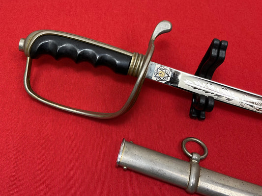 Post-WW2 Era U.S. M1902 Officer’s Sword & Scabbard Engraved-Eastern Military Academy