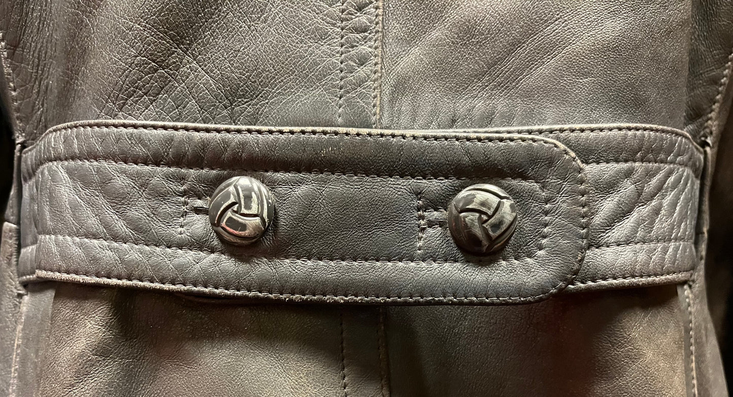 Authentic WW2 German Luftwaffe Leather Greatcoat Trench Coat W/  Shoulder Boards - Label & Name ￼