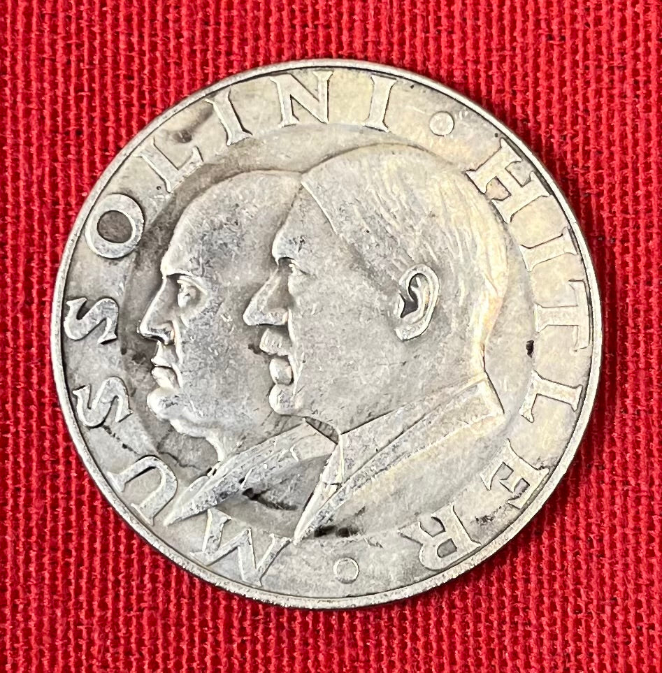 Pre-WWll 1938 German Mussolini & Hitler “State Meeting” Medal by F. Beyer