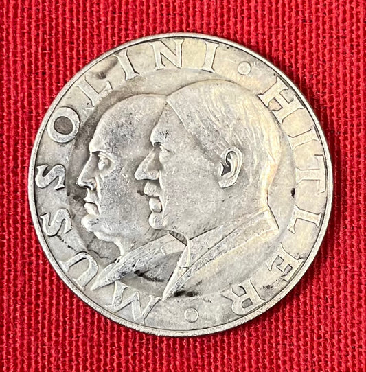 Pre-WWll 1938 German Mussolini & Hitler “State Meeting” Medal by F. Beyer