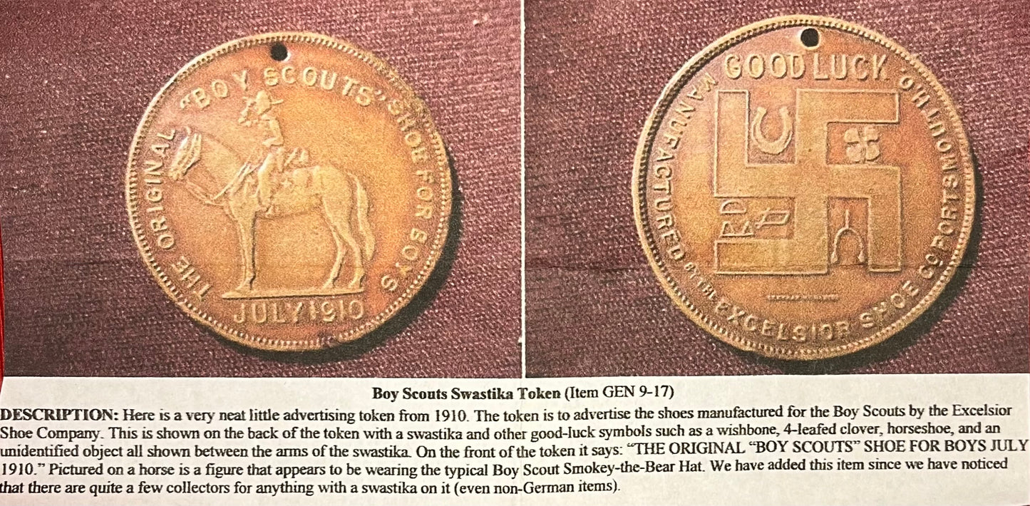 1910 Boyscouts of America “Swastika” Advertising Token Scarce (Shoe For Boys) Excelsior Shoe Co.