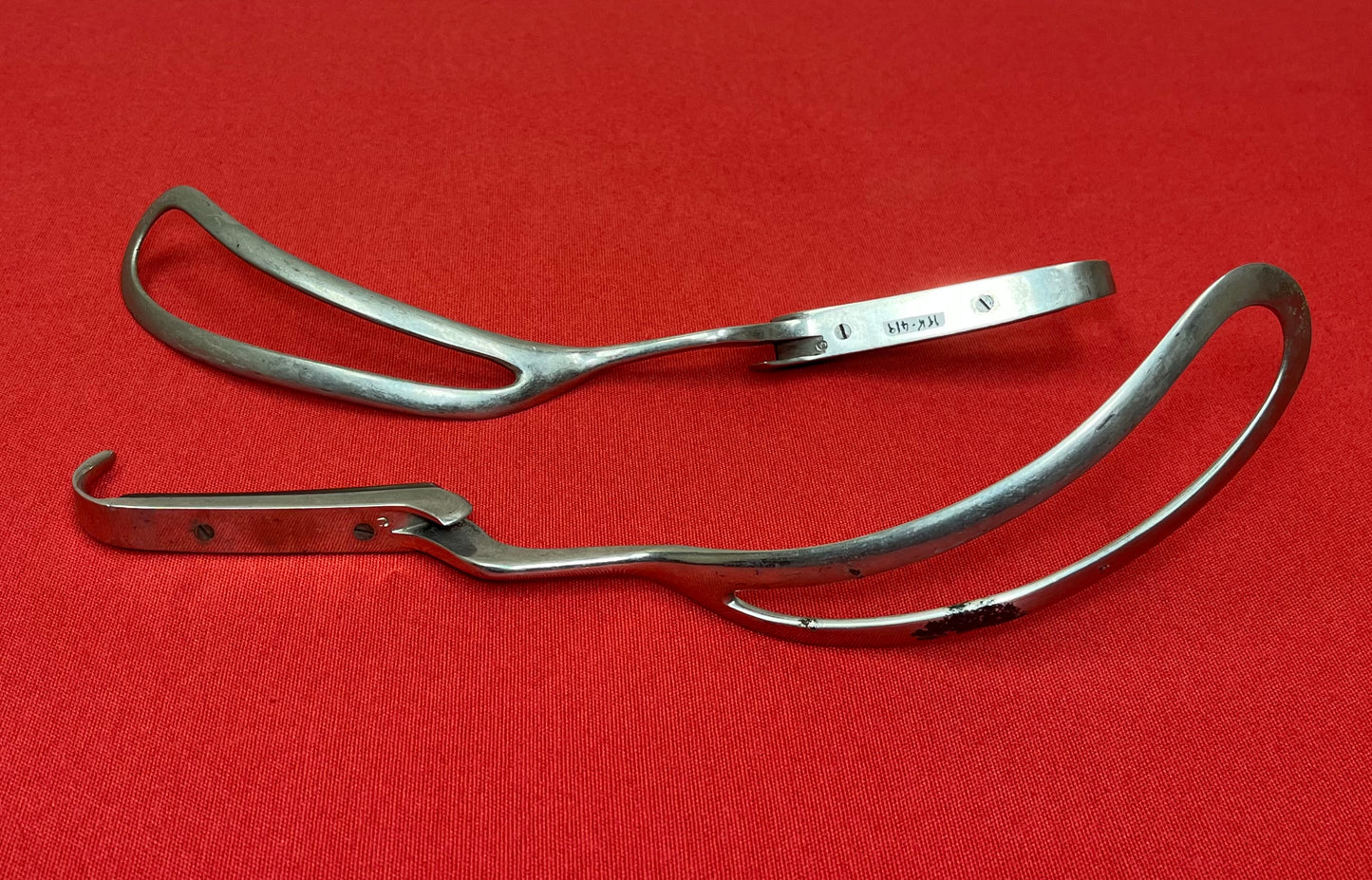 1800'S OBSTETRICAL BIRTHING FORCEPS MAKER MARKED - ANTIQUE MEDICAL EQUIPMENT #1