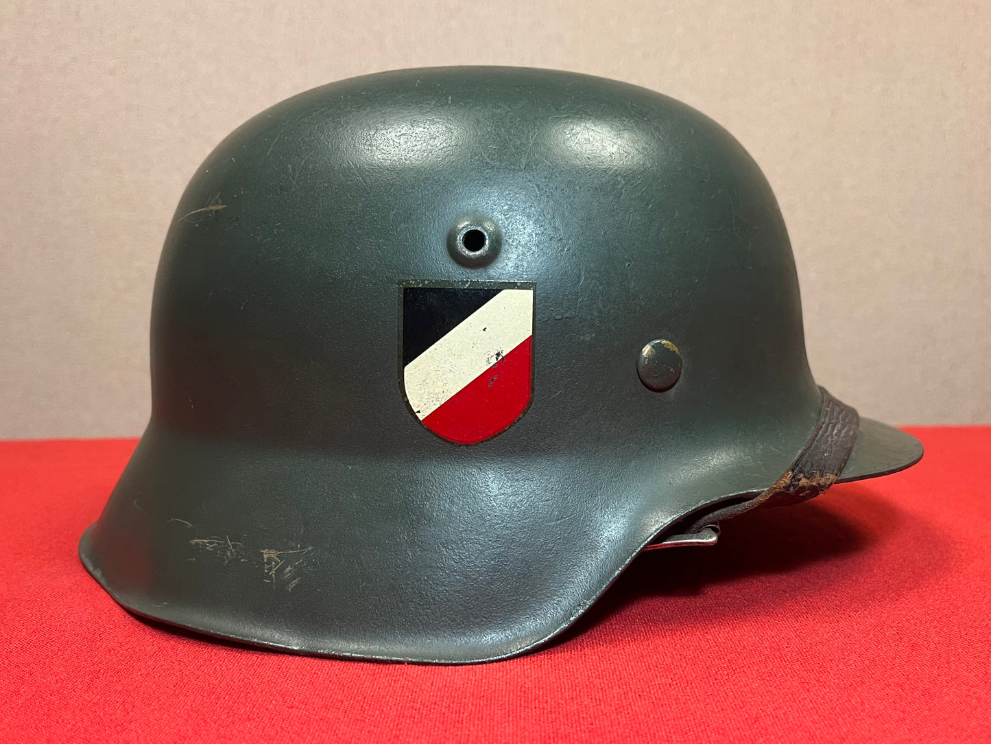 Authentic WWII German M1942 Helmet Repainted W/ Insignia Added