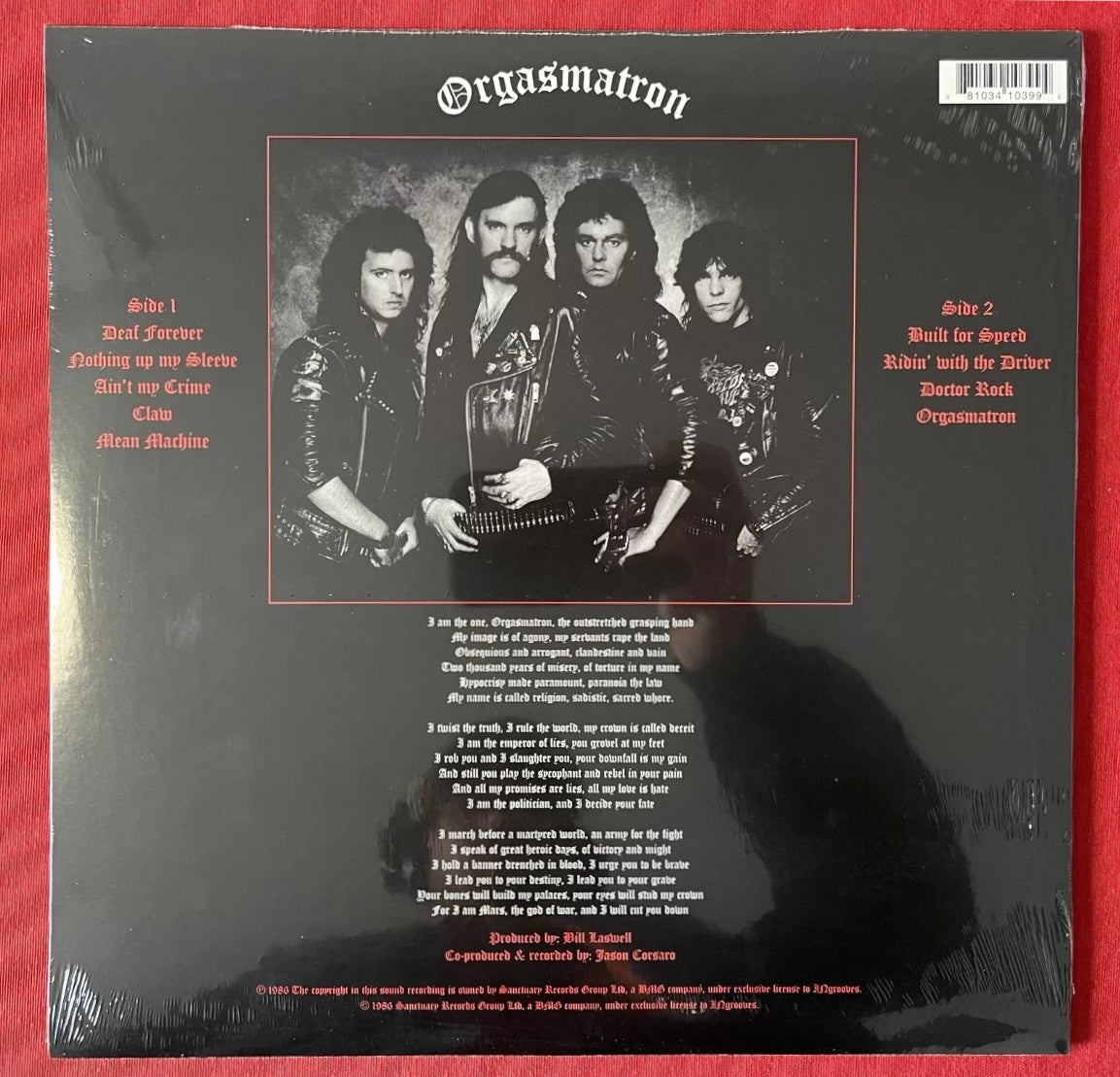 Motorhead / Orgasmatron / SEALED / Record LP / 2015 / 180 Gram Sanctuary HYPE