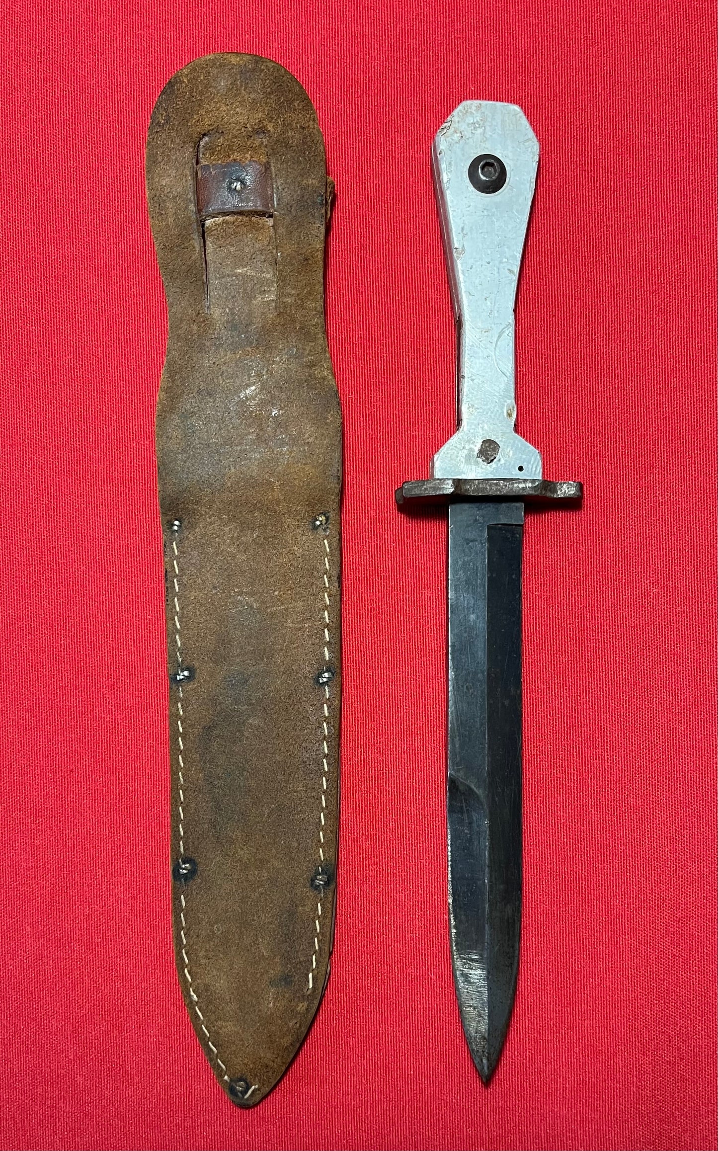 Scarce WW2 U.S. (Coffin Handle) M3 Fighting Knife & Scabbard / Theater Made Trench Art