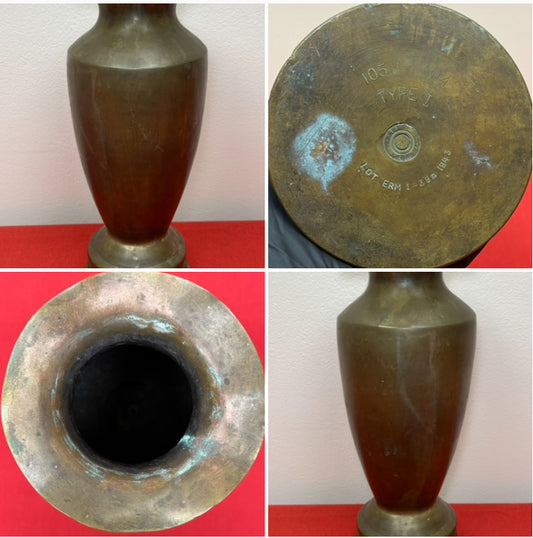 WW2 U.S. 105MM HOWITZER ARTILLERY SHELL (TRENCH ART) VASE - LARGE