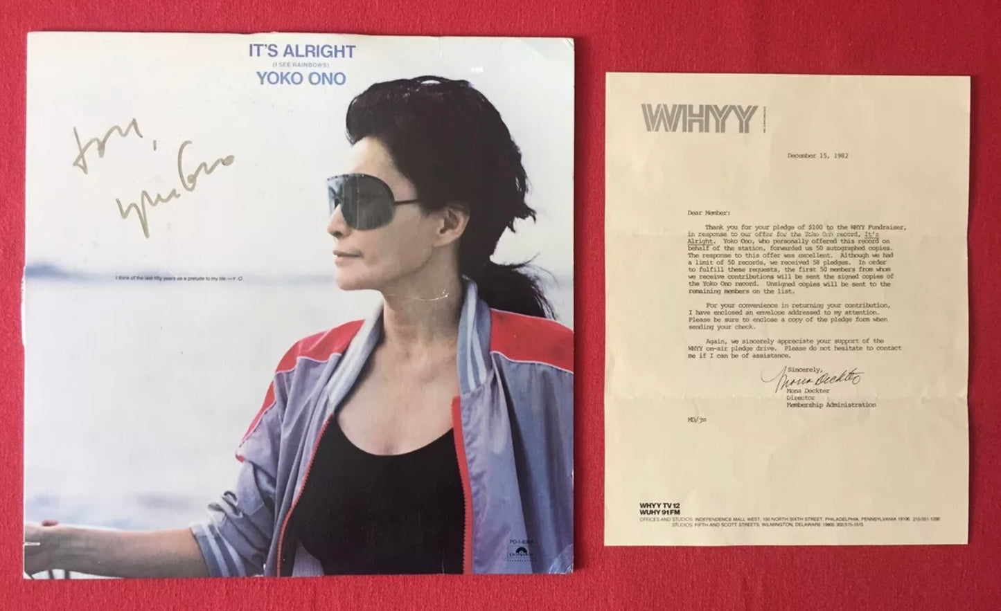 Yoko Ono- WHYY Radio Station LP Record (Personally Owned) & Signed Copy w/ Letter 1 of 50 Beatles!!!
