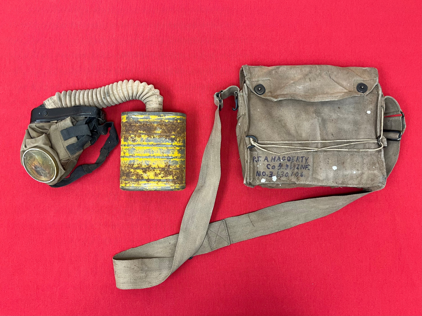 Original U.S. WWI M1917 SBR Gas Mask & Carry Bag - 91st Division Andrew Haggerty