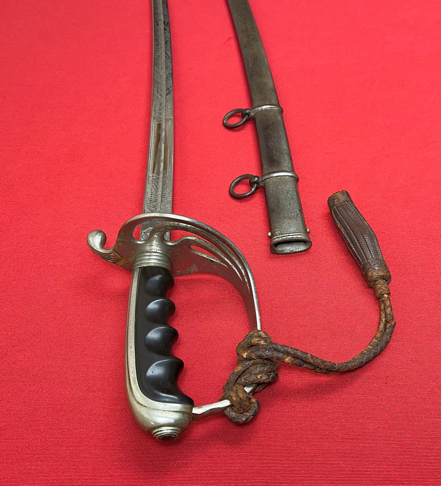 WW2 Era U.S. M1902 Officer’s Sword & Scabbard W/ Knot ENGRAVED