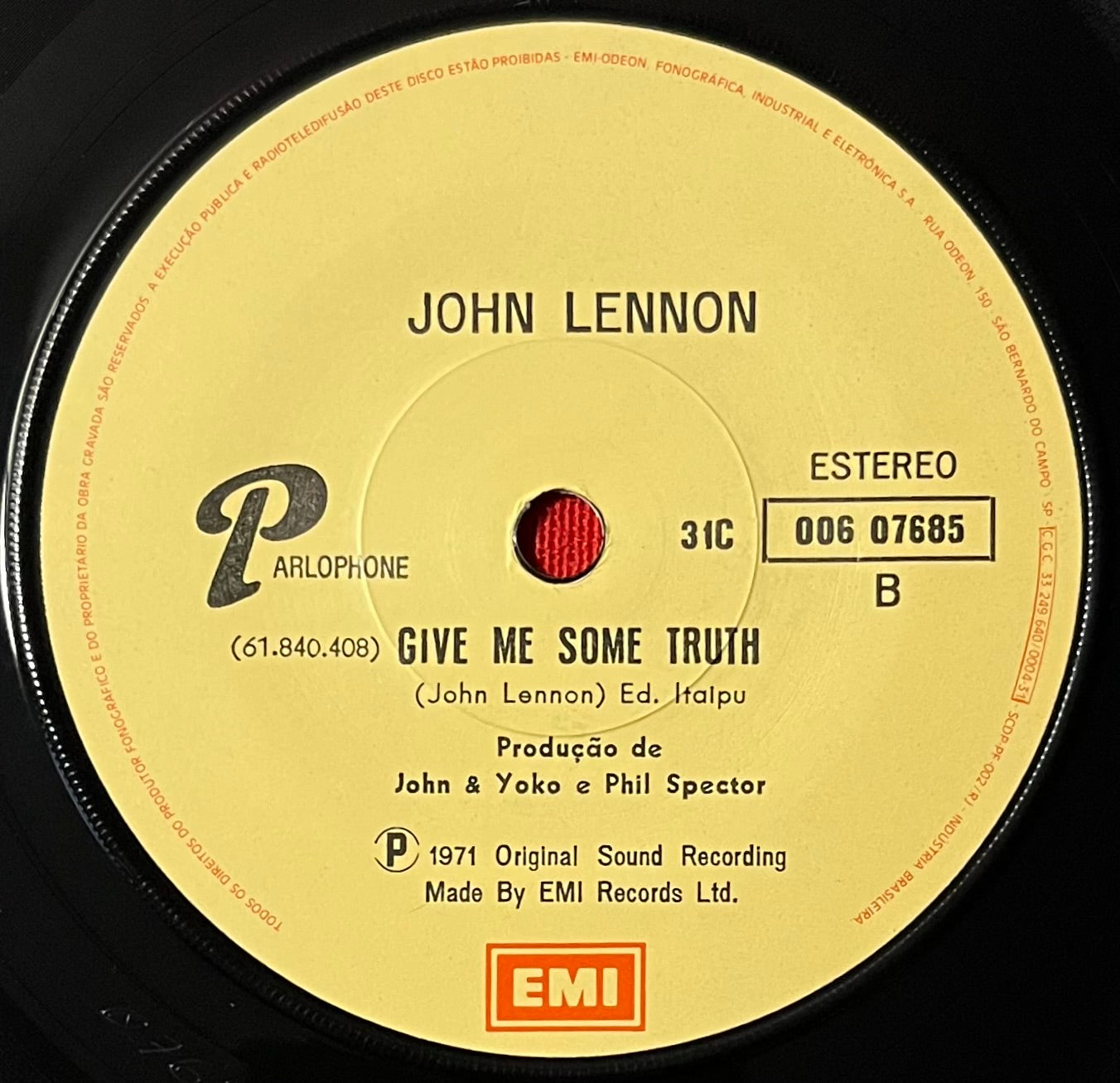JOHN LENNON- LOVE (BRAZIL PRESSING) 45RPM 7” RECORD 31C 00607685 / SCARCE