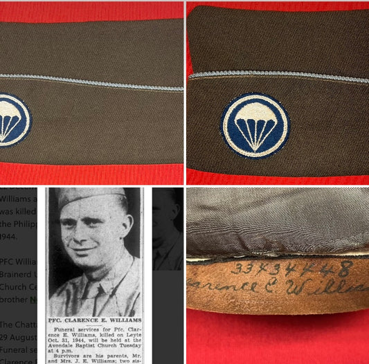 WW2 U.S. Airborne Overseas Cap KIA Philippines  PFC. Clarence E. Williams