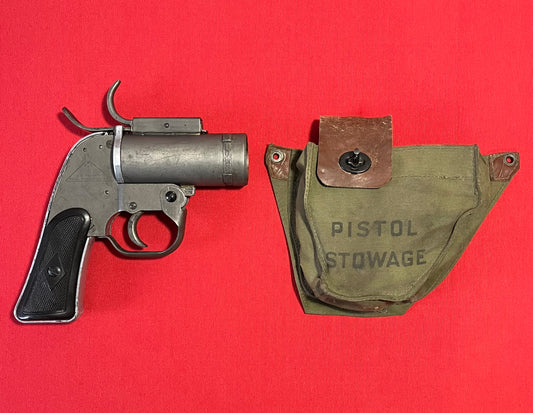 Original U.S. WWII 37mm M8 Pyrotechnic Signal Flare Pistol - Gun by SWC & Scarce Aircraft Stowage Wall Mounted Bag